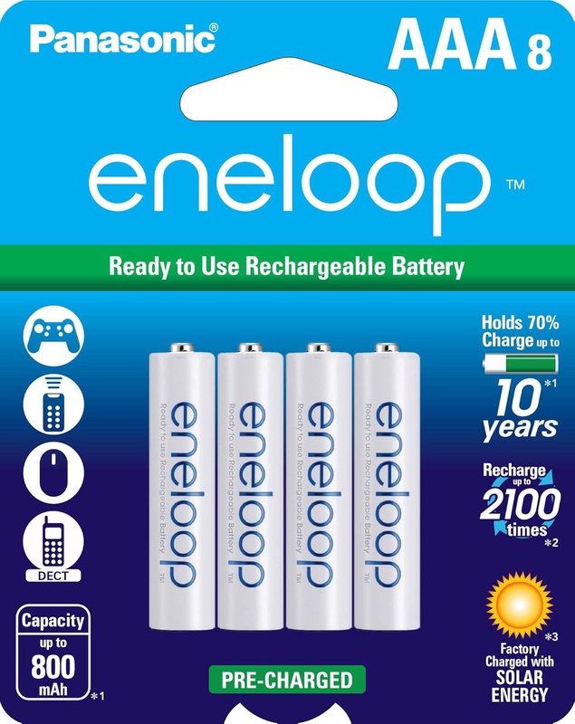 Amazon.com: Panasonic BK-4MCCA8BA eneloop AAA 2100 Cycle Ni-MH Pre-Charged Rechargeable Batteries, 8 Pack: PANASONIC: Electronics
