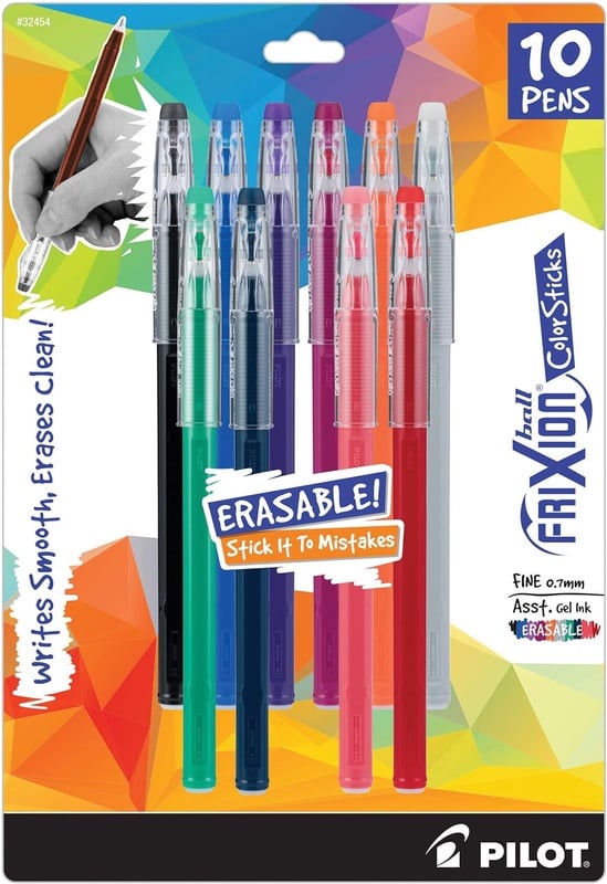 Amazon.com: Pilot Frixion ColorSticks Erasable Gel Ink Pens, Fine Point (0.7mm), Assorted, 10 Count (32454): Office Products