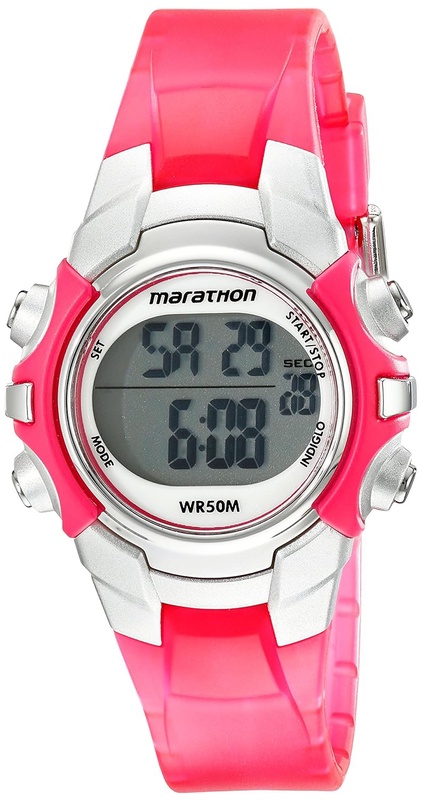 Amazon.com: Marathon by Timex Women's T5K808 Digital Mid-Size Pink/Silver-Tone Resin Strap Watch: Watches