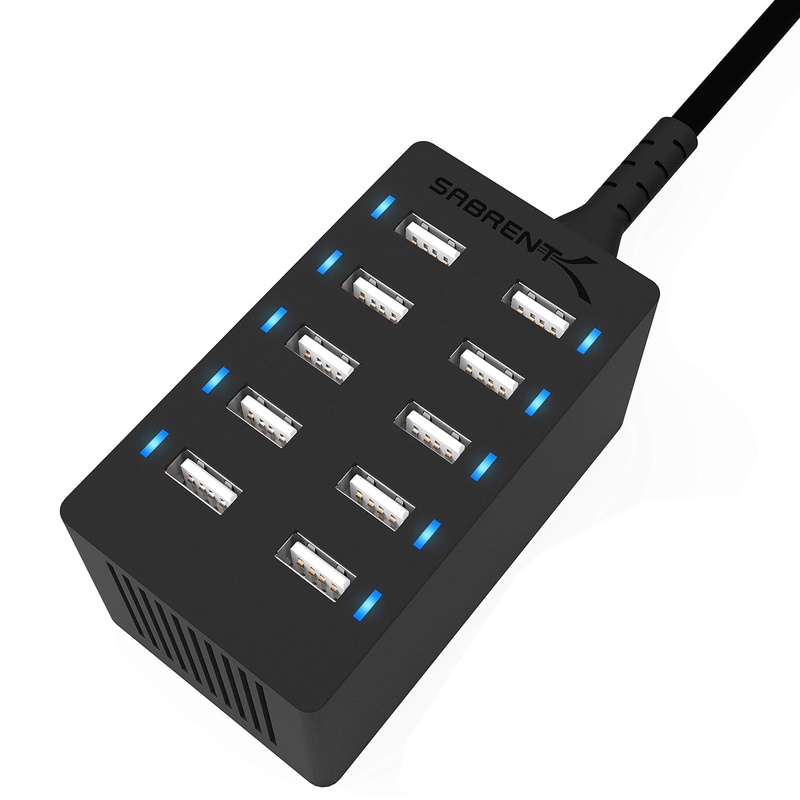 Amazon.com: Sabrent 10-Port Family-Sized Desktop Rapid Charger, Smart USB Ports with Auto Detect Technology, Black (AX-TPCS): Computers & Accessories