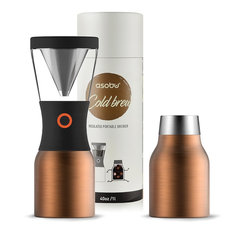Amazon.com: Asobu Coldbrew Portable Cold Brew Coffee Maker With a Vacuum Insulated 40oz Stainless Steel 18/8 Carafe Bpa Free (Copper): Kitchen & Dining