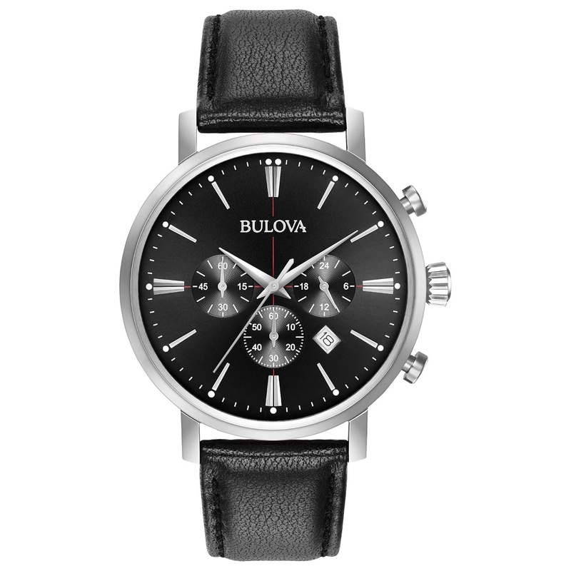Amazon.com: Bulova Men's Stainless Steel Analog-Quartz Watch with Leather Strap, Black, 20 (Model: 96B262): Watches