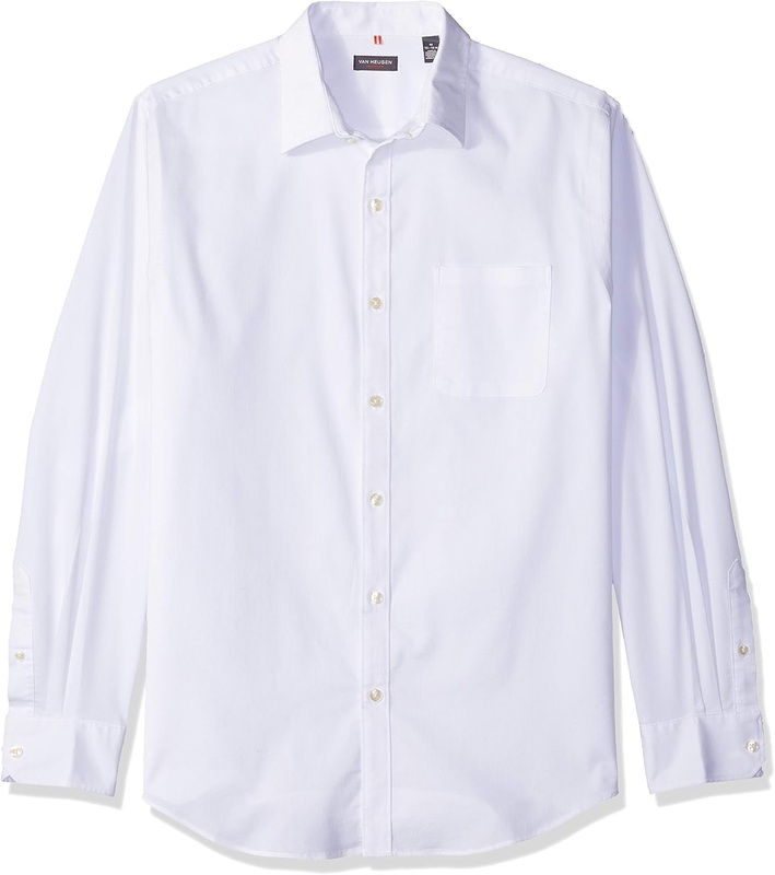 Van Heusen Men's Traveler Stretch Long Sleeve Button Down Bright White Solid, Medium at Amazon Men’s Clothing store