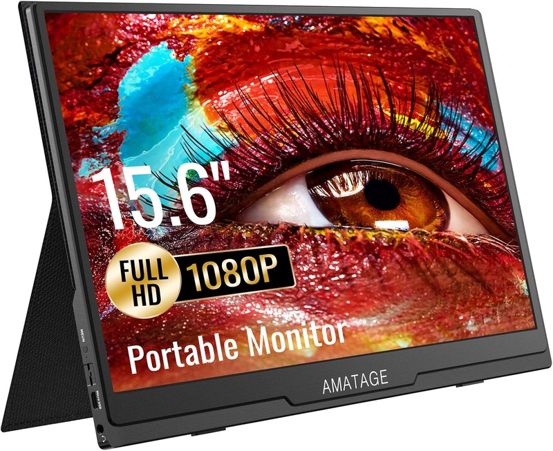 Amazon.com: AMATAGE HDMI Portable Monitor 15.6 Inch for USB Type C, FHD IPS Screen Portable Display 1920×1080 for Laptop PC MAC Phone Xbox PS4, Leather Case, 2 Speakers: Computers & Accessories