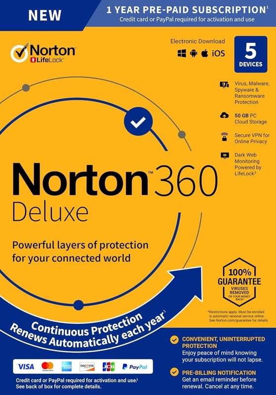Amazon.com: NEW Norton 360 Deluxe – Antivirus software for 5 Devices with Auto Renewal - Includes VPN, PC Cloud Backup & Dark Web Monitoring powered by LifeLock - 2020 Ready [Key Card]: Software