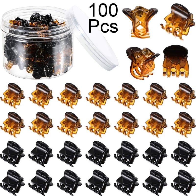 Amazon.com : 100 Pieces Mini Hair Claw Clips Plastic Hair Claws Pins Clamps with a Box Small Hair Jaw Clips for Girls and Women, Black and Brown : Beauty