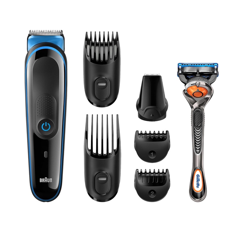 Amazon.com: All-in-One Beard Trimmer for Men by Braun, MGK3045, 7-in-1 Precision Trimmer for Beard and Hair Styling, Detail Trimmer Attachment, 2 Beard Styling Combs, with Gillette ProGlide Razor, Black/Blue: Beauty
