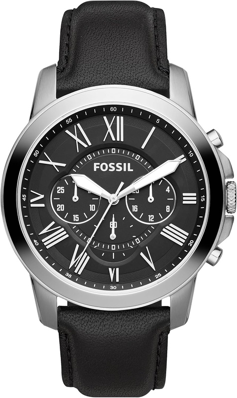 Amazon.com: Fossil Men's Grant Quartz Leather Chronograph Watch, Color: Black/Silver (Model: FS4812IE): Fossil: Watches