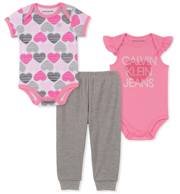 Amazon.com: Calvin Klein Baby Girls 3 Pieces Bodysuit Pants Set, Pink/Charcoal, 18M: Clothing