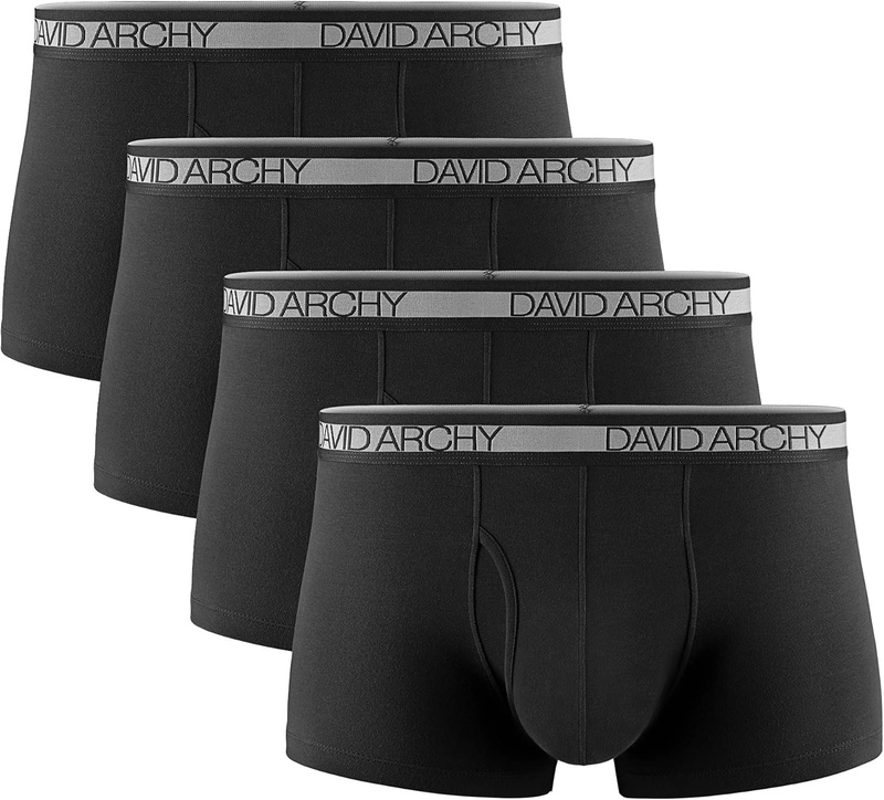 Amazon.com: DAVID ARCHY Men's 4 Pack Cotton Underwear Ultra Soft Trunks with Fly (M, Black): Clothing
