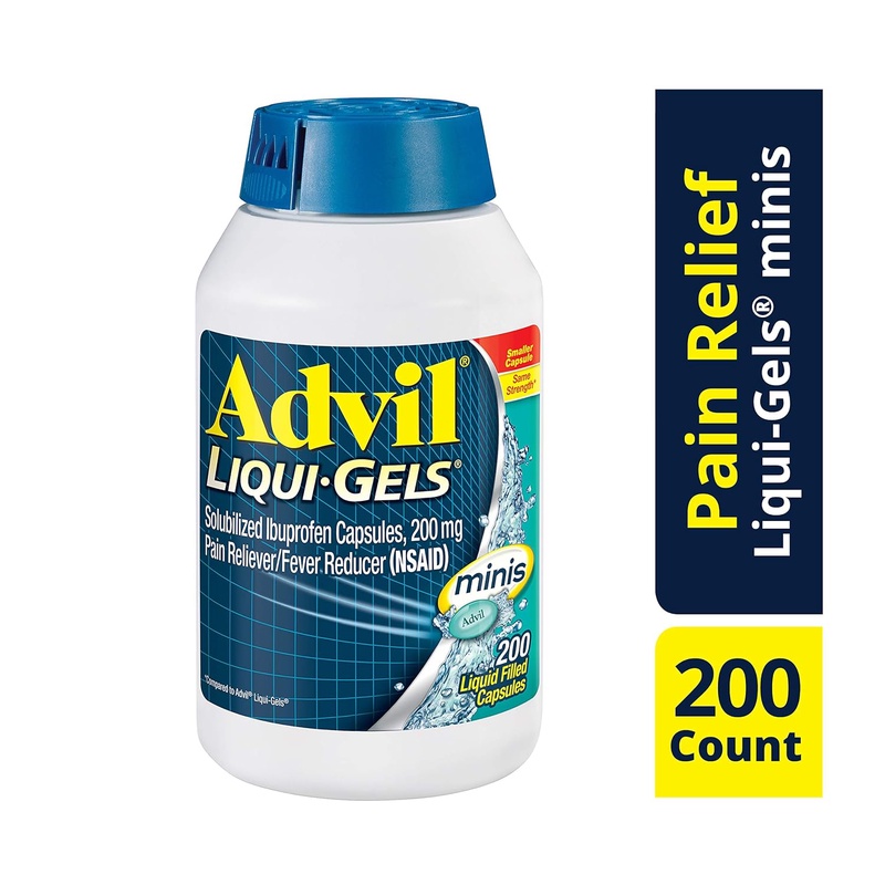Amazon.com: Advil Liqui-Gels Minis, 200 Count, Ibuprofen 200mg, Pain Reliever / Fever Reducer Liquid Filled Capsule, Fast Pain Relief For Headaches, Back Pain, and Muscle Pain, Easy to Swallow: Health & Personal Care