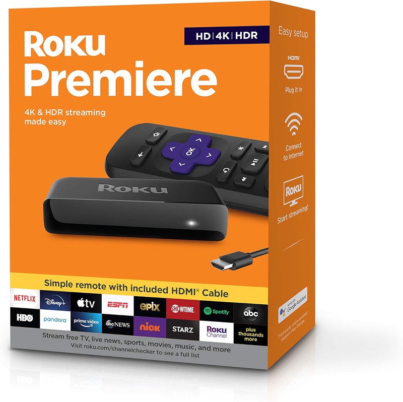Amazon.com: Roku Premiere | HD/4K/HDR Streaming Media Player, Simple Remote and Premium HDMI Cable: Electronics
