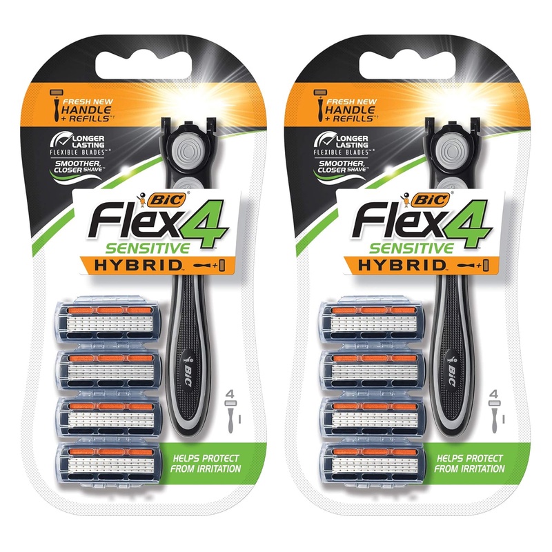 Amazon.com: BIC Flex 4 Sensitive Hybrid Men's 4-Blade Disposable Razor, 1 Handle and 4 Cartridges - Pack of 2 (2 Handles and 8 Cartridges): Beauty