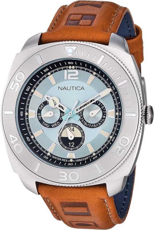 Amazon.com: Nautica Men's NAPBHS902 Bal Harbour Brown/Silver Leather Strap Watch: Nautica: Watches