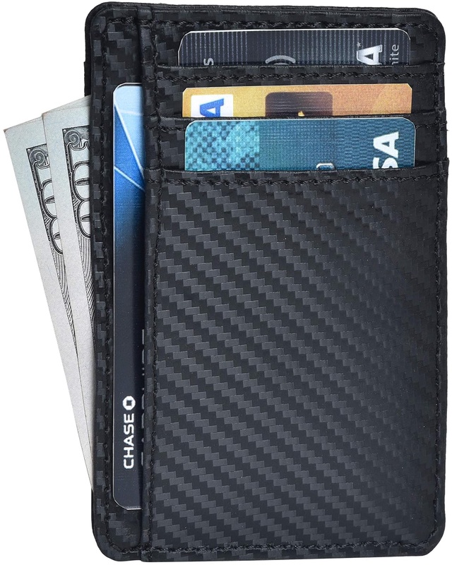 Amazon.com: RFID Front Pocket Slim Wallets- Genuine Leather Handmade Minimalist Credit Card Holder By Clifton Heritage (Small, 01 Black Carbon): Clothing
