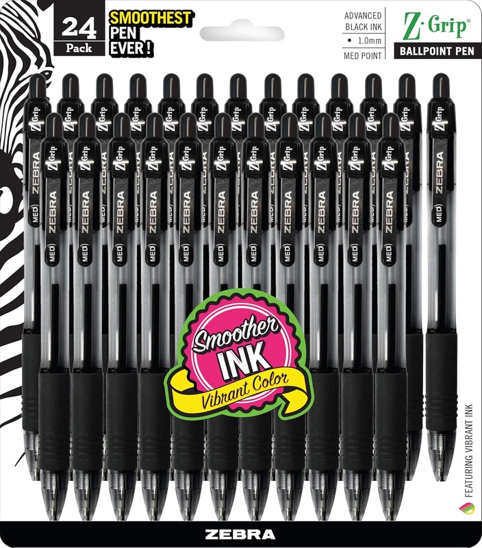 Amazon.com : Zebra Pen Z-Grip Retractable Ballpoint Pen, Medium Point, 1.0mm, Black Ink, 24 Pack (Packaging may vary) : Office Products