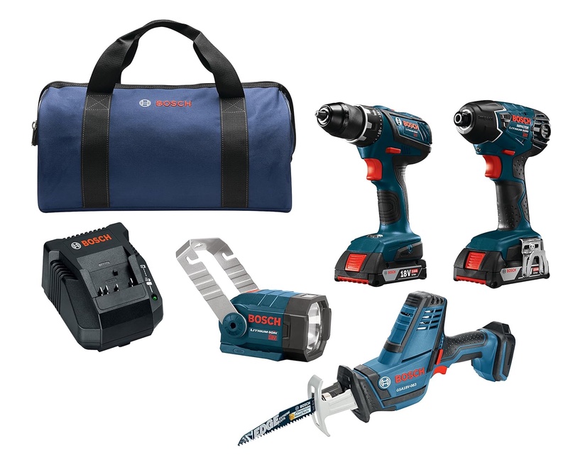 Amazon.com: Bosch CLPK495A-181 18V 4-Tool Combo Kit with 1/2 In. Drill/Driver, 1/4 In. Hex Impact Driver, Compact Reciprocating Saw and Flashlight: Home Improvement