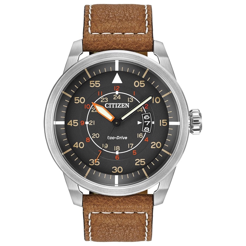Amazon.com: Citizen Men's Eco-Drive Brown Leather Strap Watch with Date, AW1361-10H: Watches