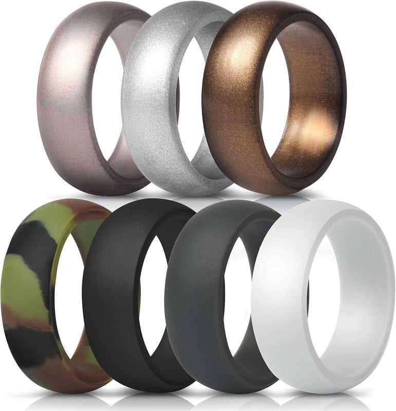 Amazon.com : ThunderFit Silicone Rings, 7 Pack Wedding Bands for Men - 8.7 mm Wide (Camo, White, Dark Gray, Black, Brown, Dark Silver, Silver, 9.5-10 (19.8mm)) : Sports & Outdoors