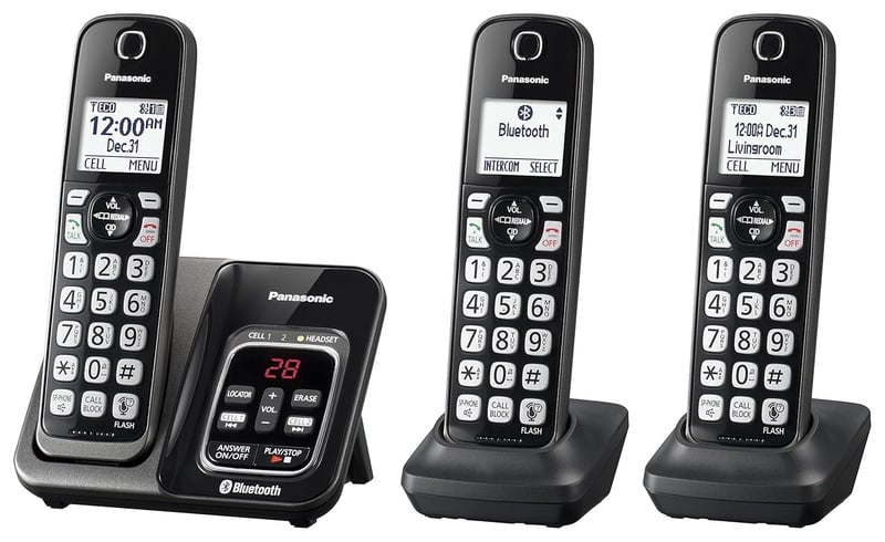 Amazon.com : PANASONIC Expandable Cordless Phone System with Link2Cell Bluetooth, Voice Assistant, Answering Machine and Call Blocking - 3 Cordless Handsets - KX-TGD563M (Metallic Black) : Electronics