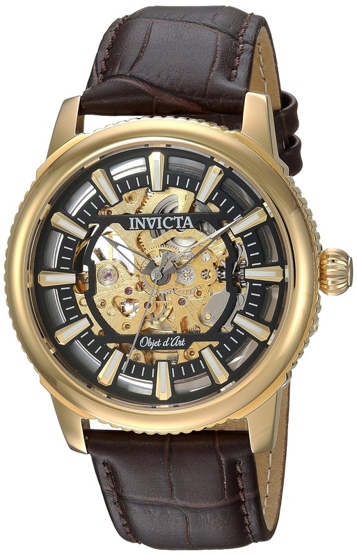 Amazon.com: Invicta Men's 'Objet d'Art' Automatic Stainless Steel and Leather Casual Watch, Color:Brown (Model: 22611): Invicta: Watches