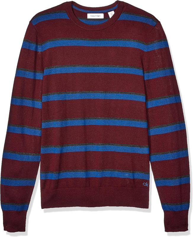 Calvin Klein Mens Merino Sweater Crew Neck, heartwood Stripe, X-Large at Amazon Men’s Clothing store
