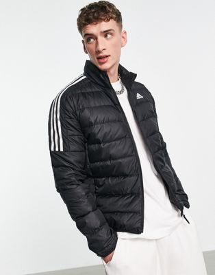 adidas Outdoor down puffer jacket with three stripes in black | ASOS
