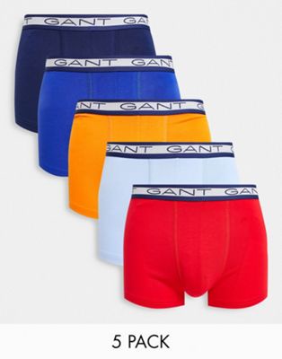 GANT 5 pack trunks in multi colours with logo waistband | ASOS