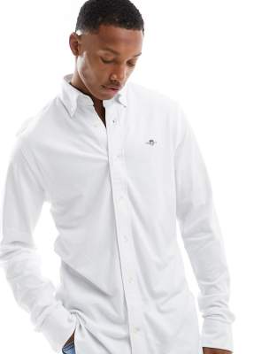 GANT sheild logo jersey pique shirt in white | ASOS