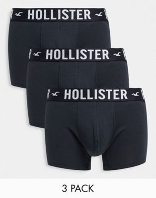 Hollister 3 pack logo trunk in black | ASOS