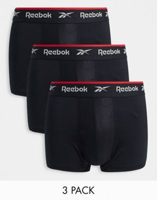 Reebok redgrave sports trunks 3 pack in black | ASOS
