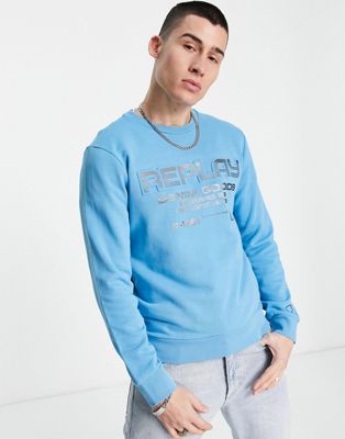 Replay logo sweatshirt in blue | ASOS