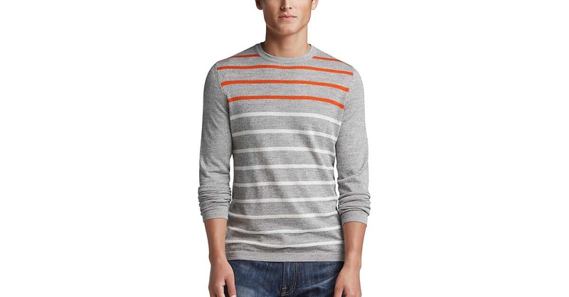 Calvin Klein Gray and Orange Stripe Crew Neck Sweater - Men's Sale | Men's Wearhouse