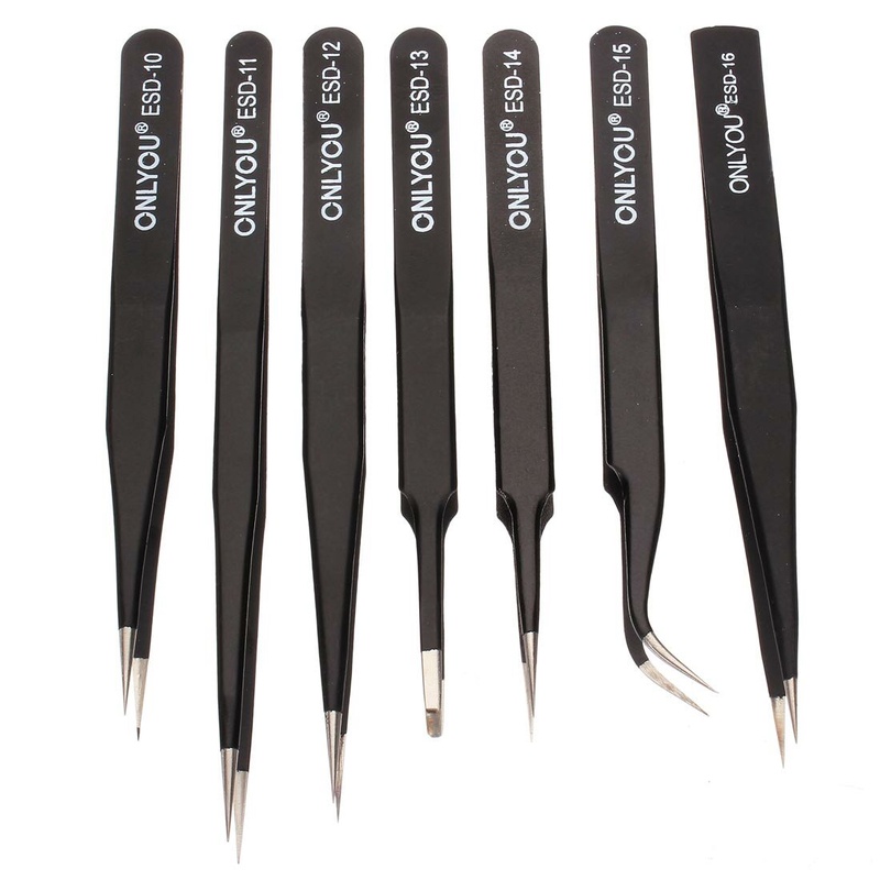 ONLYOU® ESD 7pcs BGA Precision Tweezer Set Antistatic Tweezers Stainless Tweezers