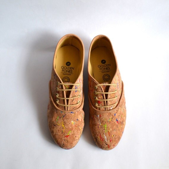 Confetti cork vegan pony oxford shoes (Handmade to order)