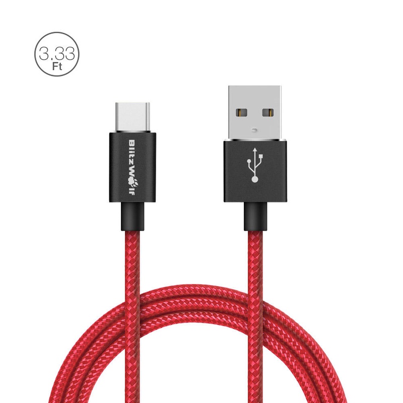 BlitzWolf® BW-TC1 3A USB Type-C Braided Charging Data Cable 3.33ft/1m With Magic Tape Strap