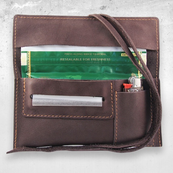 Leather tobacco pouch Brown Velvet with lighter pouch!