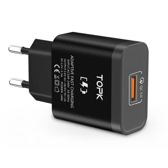 Shop TOPK 18W Quick Charge 3.0 Fast Mobile Phone Charger EU Plug Wall USB Charger Adapter for iPhone Samsung Xiaomi Huawei Online from Best Chargers & Docks on JD.com Global Site - Joybuy.com