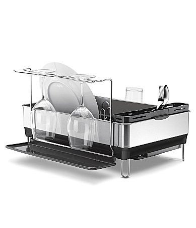 simplehuman Steel Frame Dishrack with Wine Glass Holder | American Outlets