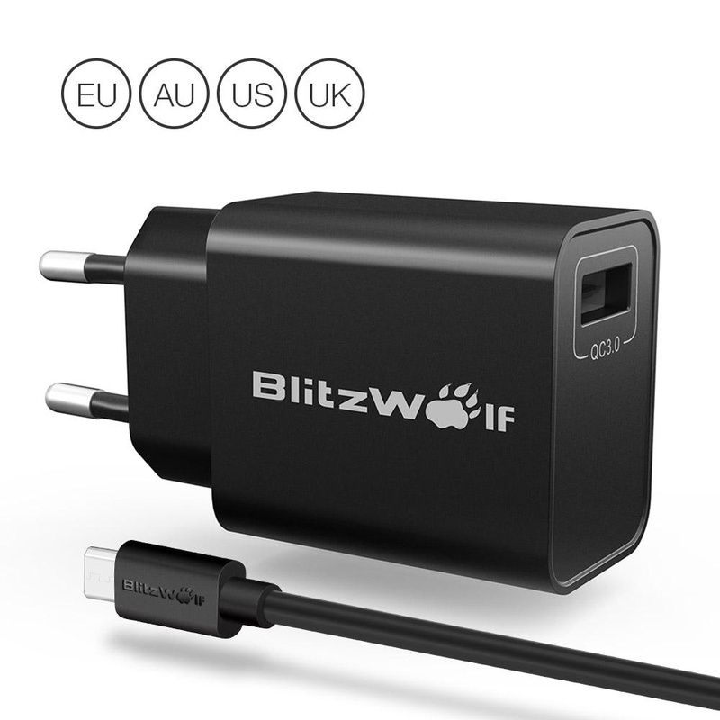 BlitzWolf® BW-S9 18W USB Charger EU US UK AU Adapter With 1m Micro USB Cable