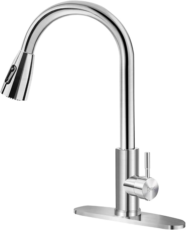 Dyrec Kitchen Sink Faucet with Sprayer, Single Handle High Arc Brushed Nickel Pull Out Kitchen Faucet, Single Level Stainless Steel with Deck Plate - Brushed Nickel - - Amazon.com