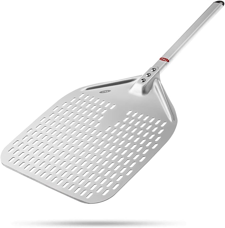 Amazon.com: TKC 12 inch Pizza Peel - Outdoor Pizza Oven Wood Fired - Perforated Metal Commercial Aluminum Kitchen Spatula - Compact Design - 26 Inch Overall Length (Silver/Gray): Home & Kitchen
