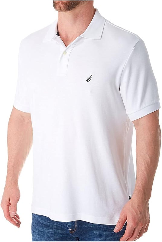 Nautica Men's Classic Fit Short Sleeve Solid Soft Cotton Polo Shirt, Bright White, Medium at Amazon Men’s Clothing store