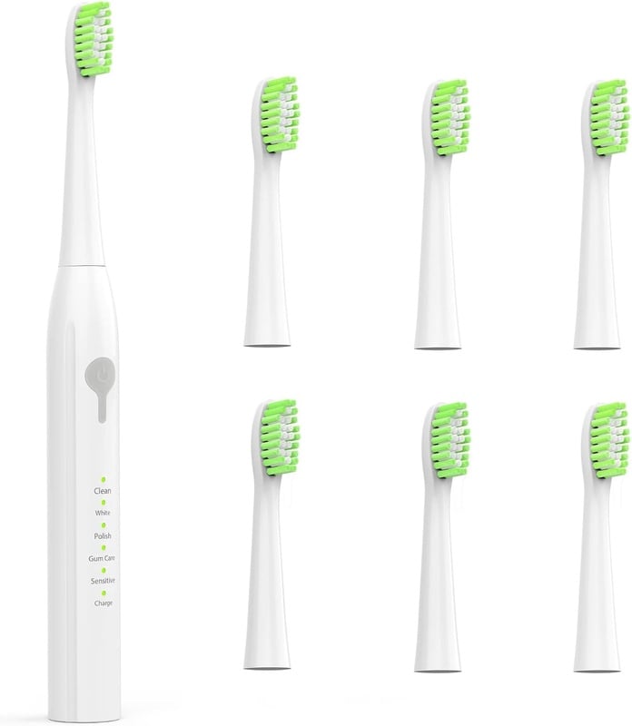 Amazon.com : Electric Toothbrush with 6 Brush Heads, 5 Clean Modes, Deep Clean & Keep Oral Healthy, 2 Minutes Smart Timer, White : Beauty & Personal Care