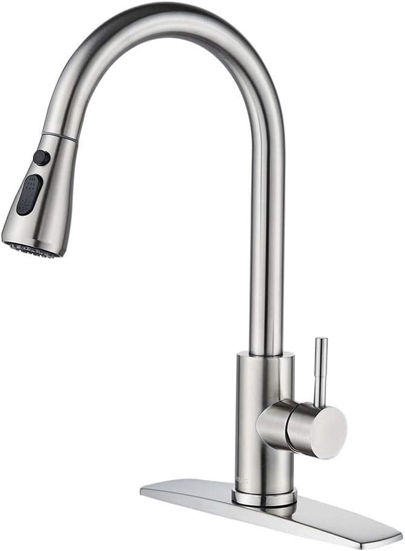 FORIOUS Kitchen Faucet with Pull Down Sprayer Brushed Nickel, High Arc Single Handle Kitchen Sink Faucet with Deck Plate, Commercial Modern rv Stainless Steel Kitchen Faucets, Grifos De Cocina - - Amazon.com