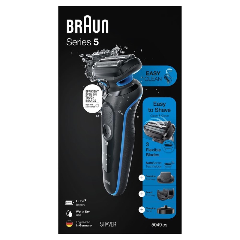 Amazon.com: Braun Series 5 5049cs Electric Shaver with Charging Stand, Beard Trimmer, Face Shaver, Wet & Dry, Rechargeable, Cordless Foil Shaver, Blue : Beauty & Personal Care