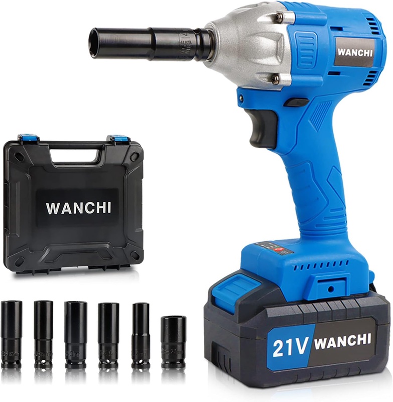 Impact Wrench 1/2 Cordless Brushless , WANCHI 21V Cordless Impact Wrench with Battery and Charger 6 Sockets, Max Torque 360N.m, 1H Fast Charger, Cordless Impact Gun for Car Lug Nuts. - - Amazon.com