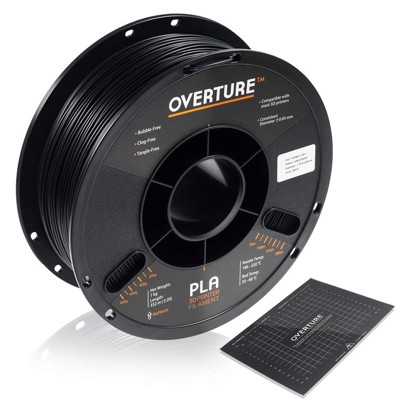 Amazon.com: OVERTURE PLA Filament 1.75mm with 3D Build Surface 200mm x 200mm 3D Printer Consumables, 1kg Spool (2.2lbs), Dimensional Accuracy +/- 0.05 mm, Fit Most FDM Printer (Black 1-Pack) : Industrial & Scientific