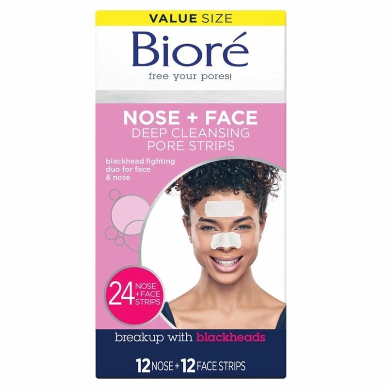 Amazon.com: Bioré Nose+Face, Blackhead Remover Pore Strips, 12 Nose + 12 Face Strips for Chin or Forehead, with Instant Blackhead Removal and Pore Unclogging, Oil-free, Non-Comedogenic Use, 24 Count : Beauty & Personal Care