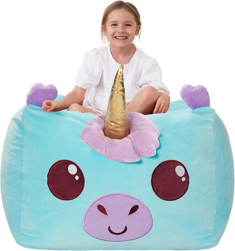 Amazon.com: Aubliss Stuffed Animal Storage Bean Bag Chair Cover, Children Plush Toy Organizers Large Size Zipper Unicorn Soft Stuffable BeanBag Chair Cover 24'' x 20'' : Home & Kitchen